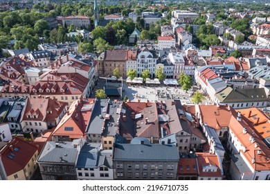 Drone Photo Of Main Square Of Old Town Of Bielsko-Biala, Silesia Region Of Poland