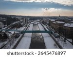 Drone photo of Ostravice River in Ostrava in Czech Republic