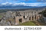 drone photo over castle at Servia Kozani Greece