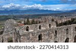 drone photo over castle at Servia Kozani Greece