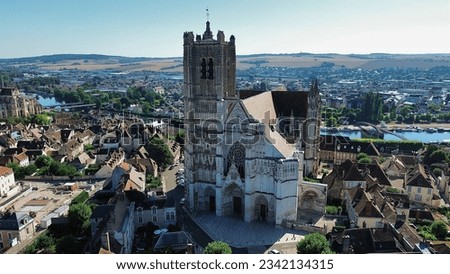drone photo Saint-Etienne's Cathedral, Cathédrale Saint-Étienne Auxerre France europe