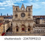 drone photo Saint-Jean-Baptiste cathedral, Cathédrale Saint-Jean-Baptiste Lyon France europe