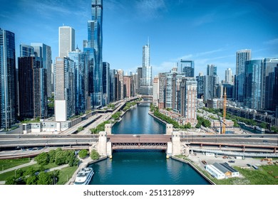 Drone Photograph of Chicago River and Outer Drive - Powered by Shutterstock