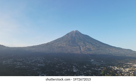 Drone Photography At Antigua Guatemala, Colonial City View, Volcan De Agua View. 