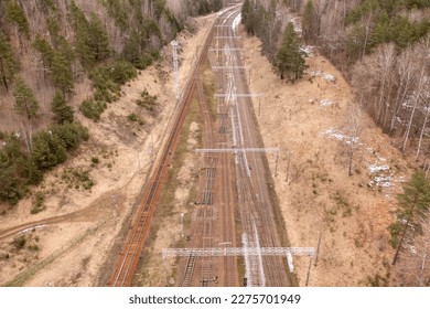 Drone photography of railway depot, and rails during winter cloudy day - Shutterstock ID 2275701949