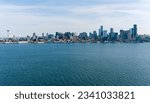 Drone photography of the Seattle, Washington waterfront skyline on Elliot Bay