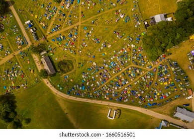Drone Photography Of Tent City At Music Festivals End