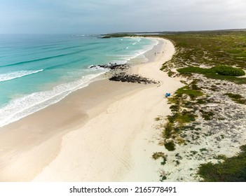 Drone Photography Of Tortuga Bay Beach In Santa Cruz, Galápagos Islands, Ecuador. Taken During Local Surf Championship.