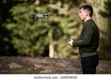 Drone Pilot, Quadcopter Flight Control With Manual Control Panel, Drone At Human Eye Level