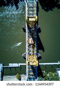 Drone point of view of Tower Bridge in Sacramento California