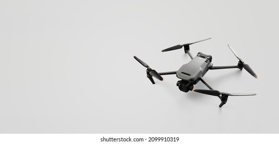 Drone Portrait On White Background. Copter With Professional Hasselblad Camera. Commercial UAV, New DJI Mavic 3 Drone On White Background. 17.12.2021, Rostov Region, Russia.