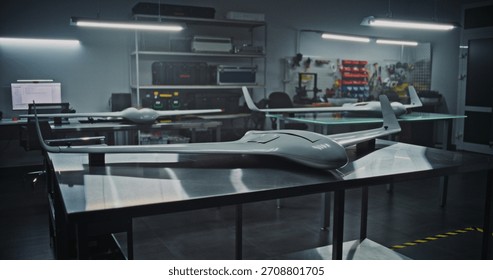 Drone Prototyping Testing and Display of New Unmanned Aerial Systems. Multiple Unmanned Aerial Systems Ready For Testing or Inspection. Prototyping and Research Stages in Advanced Drone Development. - Powered by Shutterstock - Get 15% off with code: PIKWIZARD15