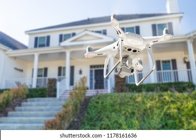 Drone Quadcopter Flying, Inspecting And Photographing House