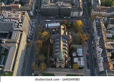 Drone Short Of Church In Dusseldorf Germany