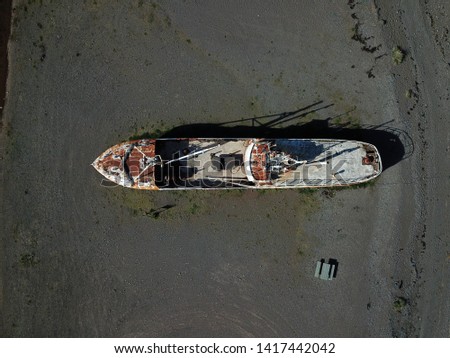 drone shot of abandoned ship in Iceland