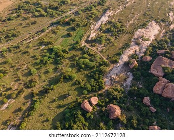 Drone Shot Aerial View Top Angle Bright Sunny Day Rocky Mountain Hill Valleys Forest Green Trees Plants Hillocks Tourism India Tamilnadu Madurai Dense Jungle Foliage 