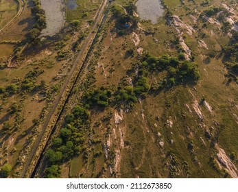 Drone Shot Aerial View Top Angle Bright Sunny Day Rocky Mountain Hill Valleys Forest Green Trees Plants Hillocks Tourism India Tamilnadu Madurai Dense Jungle Foliage 