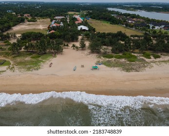 Drone Shot Aerial View Top Angle Seascape Waves Beach Turquoise Blue Water Ocean Sea Tourist Place Sunbathing White Sand Wallpaper Background Coastal Town India Tamilnadu Pondicherry 