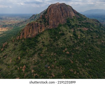 Drone Shot Aerial View Top Angle Mountain Range Hill Cliff Summit Valley Forest Steep Natural Scenery Wallpaper Background India Tamilnadu Tourism 