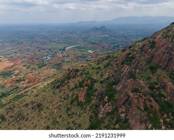 Drone Shot Aerial View Top Angle Mountain Range Hill Cliff Summit Valley Forest Steep Natural Scenery Wallpaper Background India Tamilnadu Tourism Cloudy Rocks