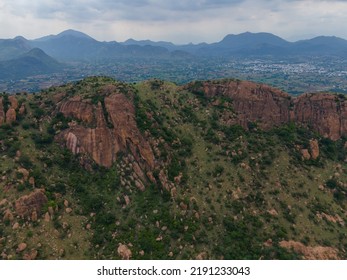 Drone Shot Aerial View Top Angle Mountain Range Hill Cliff Summit Valley Forest Steep Natural Scenery Wallpaper Background India Tamilnadu Tourism 