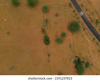 Drone Shot Aerial View Top Angle Bright Sunny Day Rugged Terrain Landscape Barren Lands Desert Natural Scenery Tourism India Tamilnadu 