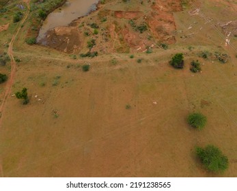 Drone Shot Aerial View Top Angle Bright Sunny Day Rugged Terrain Landscape Barren Lands Desert Natural Scenery Tourism India Tamilnadu 