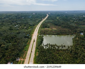 Drone Shot Aerial View Top Angle Mountain Range Hill Valley Forest Natural Scenery Wallpaper Background India Tamilnadu Tourism Highway Ghat Road Coconut Trees Fertile Lands 