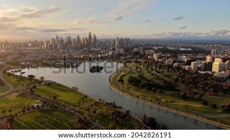 Drone shot of Albert Park Lake Melbourne