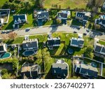 A drone shot of beautiful houses in Freehold, New Jersey, United States in summer
