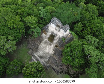 Drone shot of Dzibanche Mayan Temple Mexico