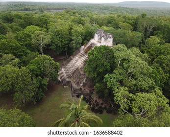 Drone shot of Dzibanche Mayan Temple Mexico