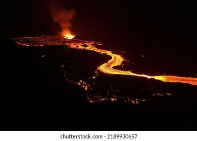 Drone Shot Of Fagradalsfjall Volcano