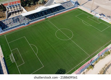 Drone Shot Of Football Soccer Pitch