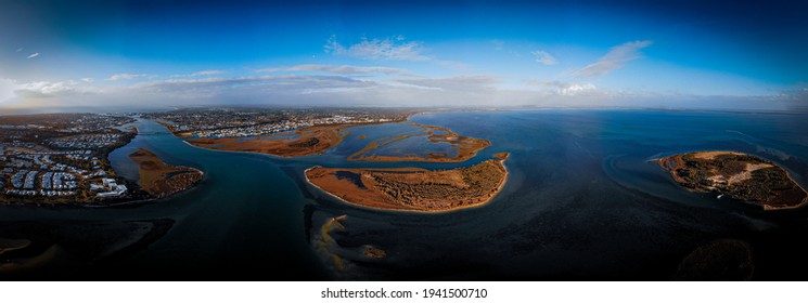 drone shot of mandurah and the islands that surround the city