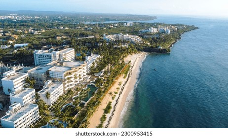 A drone shot over the Beach of the Coastal part of Mombasa, Kenya at sunrise - Powered by Shutterstock