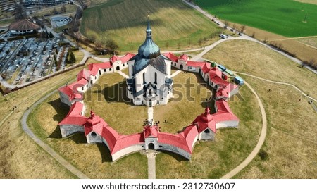 Drone Shot of Pilgrimage Church of St John of Nepomuk at Zelená Hora Foto stock © 