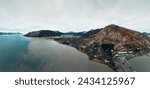 drone shot of Pyramiden, which is an abandoned Soviet coal mining settlement on the Norwegian archipelago of Svalbard which has become a tourist destination,city on Svalbard,traveling