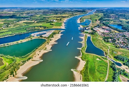 Drone Shot Of The River Maas With Floodplain.