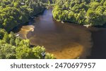 Drone shot of the St-Maurice river near the Grand-Mère bridge