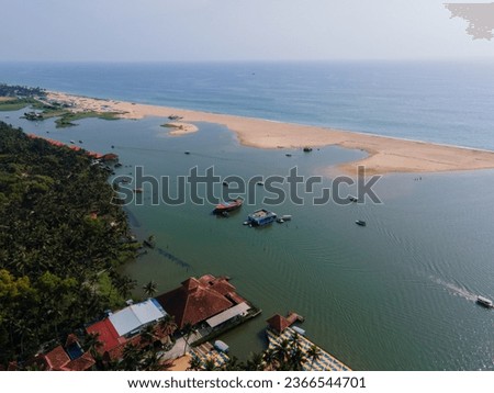drone shot top angle view panoramic photo coconut farm trees coastal area coastline tropical country india Kerala natural scenery tourism wallpaper background tamilnadu turquoise blue water sunshine 