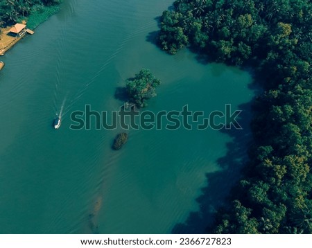 drone shot top angle view panoramic photo coconut farm trees coastal area coastline tropical country india Kerala natural scenery backwaters lagoon tamilnadu turquoise blue water sunset sea ocean