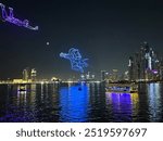 Drone show on Dubai beach with Palm Jumeirah view