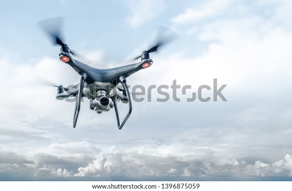 Drone in the sky. Unmanned aerial vehicle flying in\
the air.