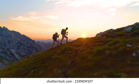 Aerial Lens Flare Carefree Young Trekkers Stock Photo 1339839089 ...