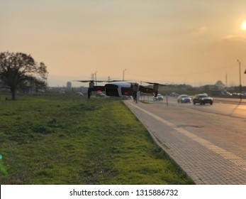 Drone in sunset