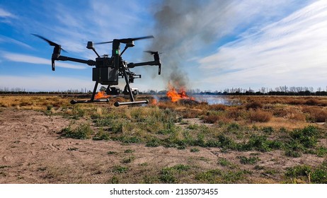 Drone with thermal camera controlling the beginning of the fire,