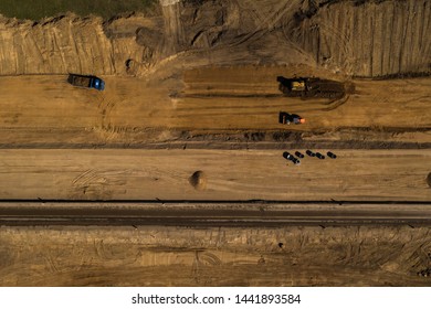 Drone Top Down View Of Road Reconstruction Site.