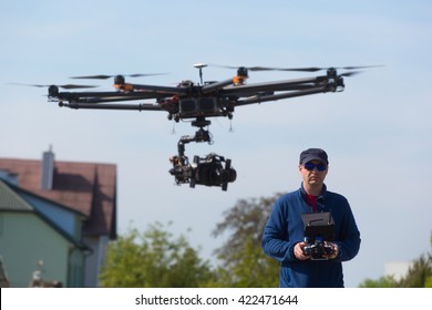 Drone, Unmanned copter flight, pilot  flying drone 
