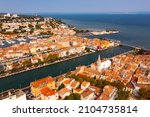 Drone view of the administrative center of the city of Martigues, located on the Mediterranean coast, in the south-east of ..France